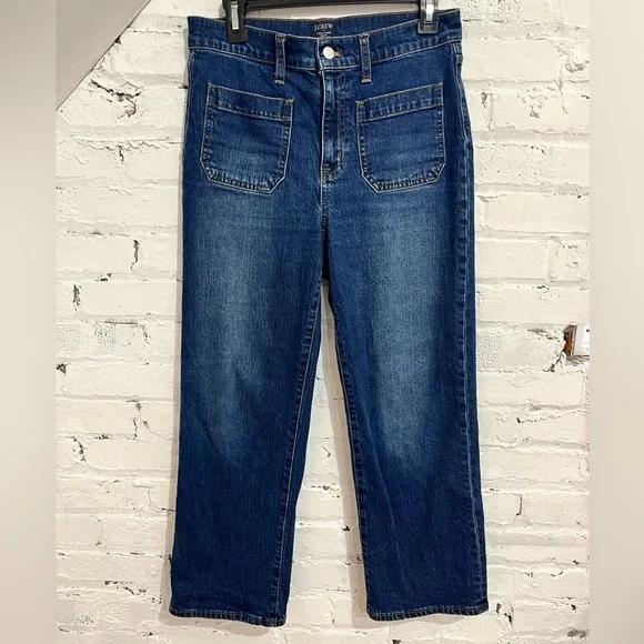 J.Crew High-Rise Slim Wide-Leg Cropped Jeans Dark Wash Front Pockets Size 28 - Picture 2 of 6